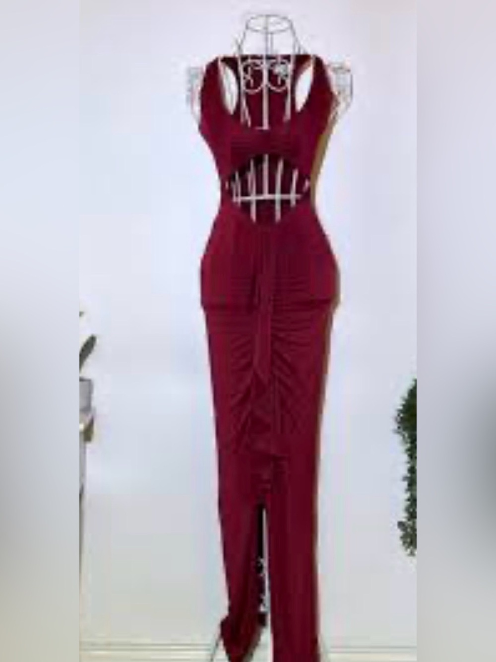 Oh Polly Burgundy Cutout Ruched Maxi Dress